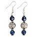 Handmade Navy Blue Crystal & Antiqued Silver Beaded Earrings