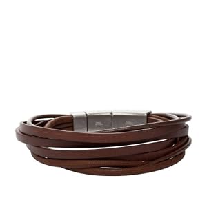 Fossil Herren-Armband Leder Edelstahl Braun 18,2-19,7 Cm JF86202040