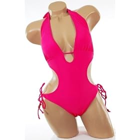 Sexy Trendy Swimwear 2009 Hottest Style Monokini 1 One Piece Solid Hot Pink Tie Side Swimsuit