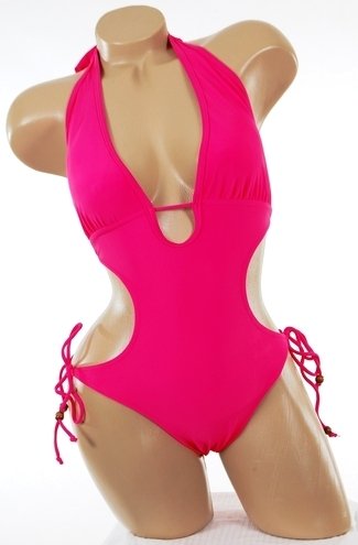 Sexy Trendy Swimwear 2008 Hottest Style Monokini 1 One Piece Solid Hot Pink Tie Side Swimsuit