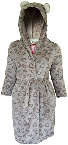 Dressing Gown Robe Girls Hooded Leopard Cream Fleece Age 11-12 Years