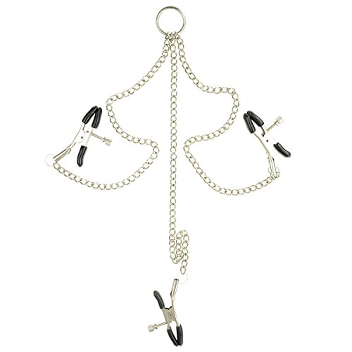 Outop Adjustable Nipple Clamps Fetish Nipple Teasers Breast Clit Sensual Bondage with Jingle Bells nipple clips (Three Nipple Clip)