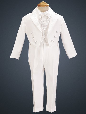 Boys White Special Occasion Formal Paisley Detail Tuxedo Suit Set 2T-7