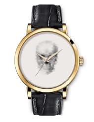 SPRAWL Aanalog Fashion Series Gold Ladies Watches of Genuine Black Leather Strap,Unique Wrist Watch for Women Girls Designed with Grey skull