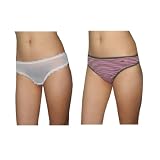 2 PACK: Womens Sexy Hipster Briefs Underwear Thong Panties / Knickers - White & Red Brown