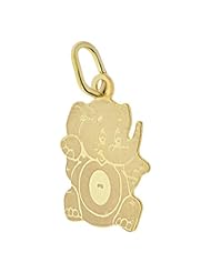 14k Yellow Gold, Elephant Laser Image Pendant Charm 13mm Wide