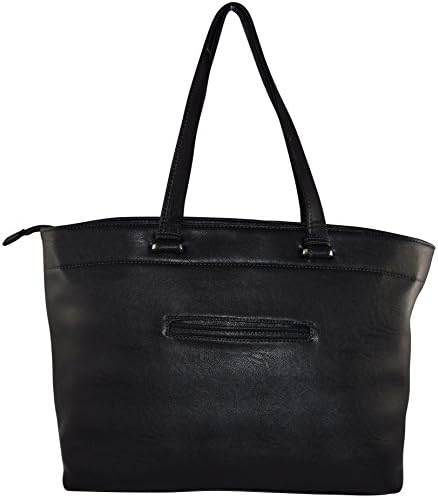 Ultimate Work Tote, Sabine Cowhide PU Leather Business Women's 15" Laptop Tote Bag - Black