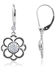 10k White Gold Flower Drop Diamond Earrings (HI, I, 0.18 carat)