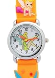 TimerMall OEM - Montre Enfants - Quartz - Caoutchouc - La F??e Clochette cadran rond de caoutchouc orange Bracelet de