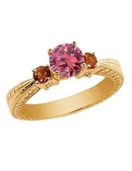 1.01 Ct Round Pink Diamond White Sapphire 14K Yellow Gold 3-Stone Ring