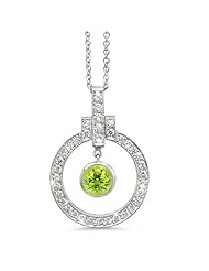 Elegant Bow Twin Circle Diamond Pendant In 18K White Gold With A 0.40 ct. Genuine Peridot Center Stone.