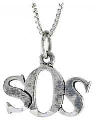 Sterling Silver SOS Word Necklace, w/ 18 inch Box Chain
