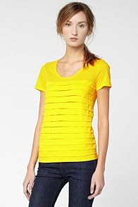 Short Sleeve Ultra Fine Pique Pleated Crewneck T-Shirt