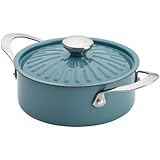 Rachael Ray Cucina Hard Porcelain Enamel Nonstick Covered Round Casserole, 2.5-Quart, Agave Blue