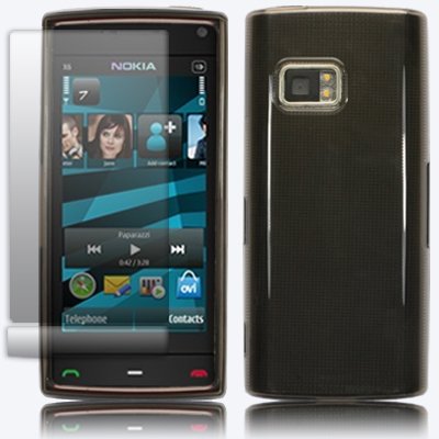 NOKIA X6 GEL CASE - BLACK, WITH SCREEN PROTECTOR PART OF THE QUBITS ACCESSORIES RANGE