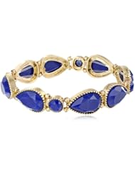 NINE WEST VINTAGE AMERICA "Hidden Gem" Worn Gold Denim Blue Stretch Bracelet, 2.3"
