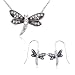 Rhodium Plated Sterling Silver Created White Corundum Dragonfly Pendant, 18" and Earring Set image 1