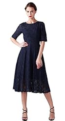 A-line Lace Pleated  Elbow Length Sleeves Satin Tea Length Mother-of-the-Bride Dress  With Ruffles