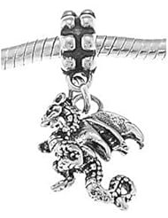 Sterling Silver Legendary Creature Dragon with Wings Dangle Bead Charm