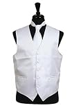 Horizontal Rib Pattern Vest Tie Set White