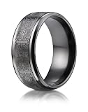 Bechmark Ring Black Titanium 9mm Comfort-Fit Cathederal Cross Design Ring