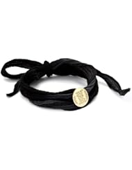 Mizuki 14k Gold Monogram Letter "K" Button on Ombre Silk Bracelet
