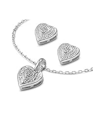 Sterling Silver CZ Heart within a Heart Earring Necklace Set