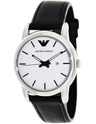 Emporio Armani Womens Classic AR1695 Black Leather Quartz Watch with White Dial