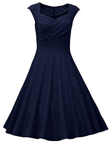Dresstell(ドレステル) レディーズ エレガント 純色 カップ袖 シャーリング Vネック スイング ミディ ワンピース　ネビー　Mサイズ