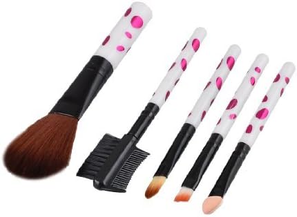 FOREVER YUNG White Fuchsia Oval Dots Print Grip Eyebrow Comb Blusher Brush Cosmetic Makeup Set 5 in 1