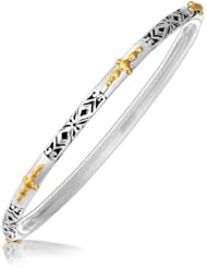 18K Yellow Gold and Sterling Silver Alternate Bead and Filigree Pattern Bangle