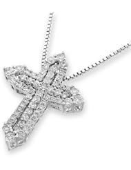 (X1000Diamond) 18K/750 White Gold Cross Shape Diamond Accent Pendant With 925 Sterling Silver Chain (0.66 cttw, G-H Color, VS2-SI1 Clarity)
