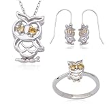 Sterling Silver Rhodium Plated Sterling Silver Genuine Citrine Owl Pendant, 18