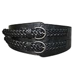 Ladies Black Wide Braided Corset Stretch Belt