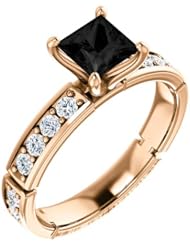 14K Rose Gold Princess Cut Black and White Diamond Ring -- LIFETIME WARRANTY