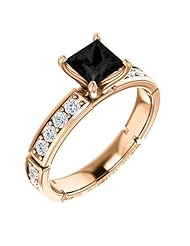 18K Rose Gold Princess Cut Black and White Diamond Ring -- LIFETIME WARRANTY