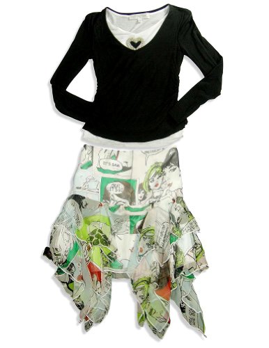 Monkey Wear - Girls Long Sleeve Skirt Set, Black, White, Multi (Size 7)