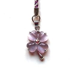 Cell Phone / Camera Charm Strap Beautiful Purple Diamond Four Leaf Clover