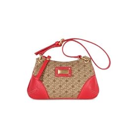 Coccinelle Beige Logoed Fabric and Red Leather Small Evening Bag