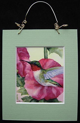 Hummingbird in Hollyhocks mini print magnet