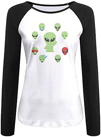 Women Space Alien Emoji Multiple Expressions Raglan Tee