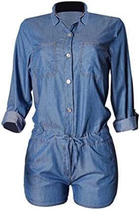YINZUO Women's Sexy Half Sleeve Denim Jumpsuit Bodysuit Shorts Romper Playsuit
