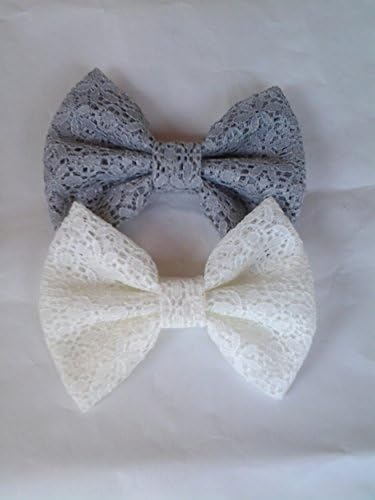 SET OF 2- GRAY LACE AND WHITE IVORY LACE SMALL BOW HAIR CLIPS