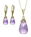 14k Necklace and Leverback Earrings with briolette Amethyst