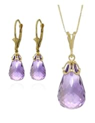 14k Necklace and Leverback Earrings with briolette Amethyst
