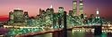 New York City (Manhattan Night Skyline, Color, Panoramic View) Art Poster Print - 12" X 36"