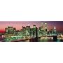 New York City (Manhattan Night Skyline, Color, Panoramic View) Art Poster Print - 12" X 36"