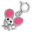 Mouse with Pink Ears Pendant and Clasp - Sterling Silver - 11 mm Height - For Adding On To A Bracelet