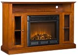 SEI Denton Media Console with Electric Fireplace, Walnut