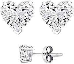 Authentic .925 Sterling Silver Heart Shaped Stud Earrings 8mm 3.00 Carat Total Weight